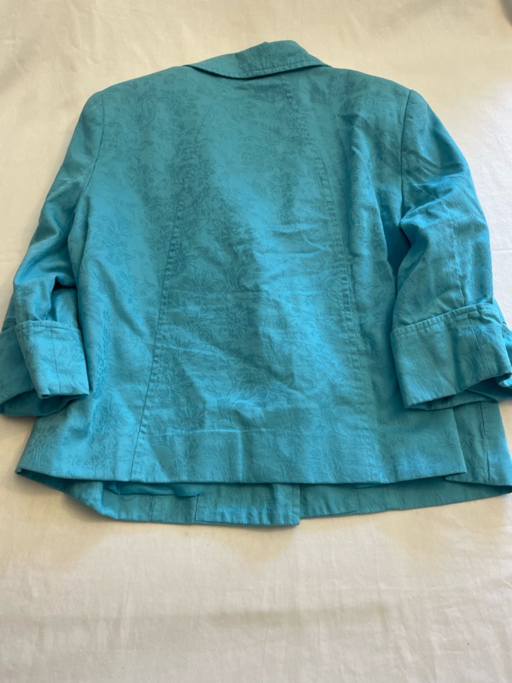 Vintage Carroll Reed Petite Turquoise Floral Damask Cotton Blazer Women’s 14P - Picture 7 of 8